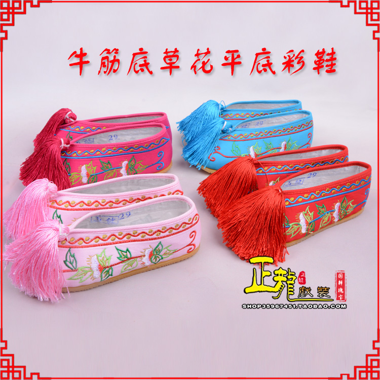 榆阳京剧越剧戏曲花旦彩鞋 牛筋底草花平底彩鞋